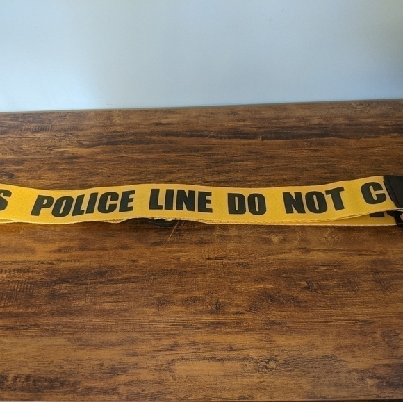 2/$15 Police Line Do Not Cross-Black And Yellow Guitar Strap-Leather Ends - Picture 3 of 4